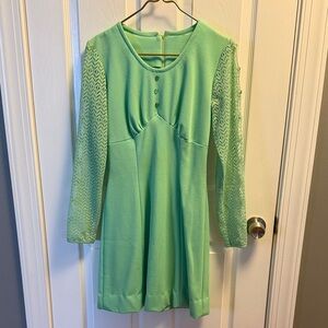 vintage mini dress with crochet sleeves